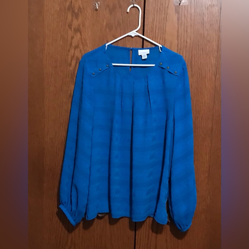 NWOT Liz Claiborne Size XXL Blue Long-Sleeve Pleated Blouse Top Shirt